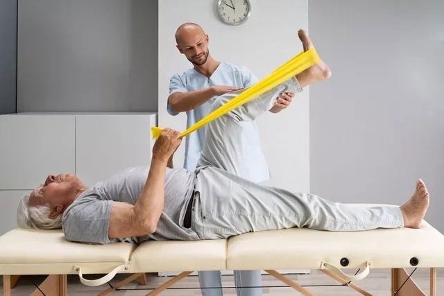 Una persona mayor haciendo fisioterapia para la artrosis de rodilla